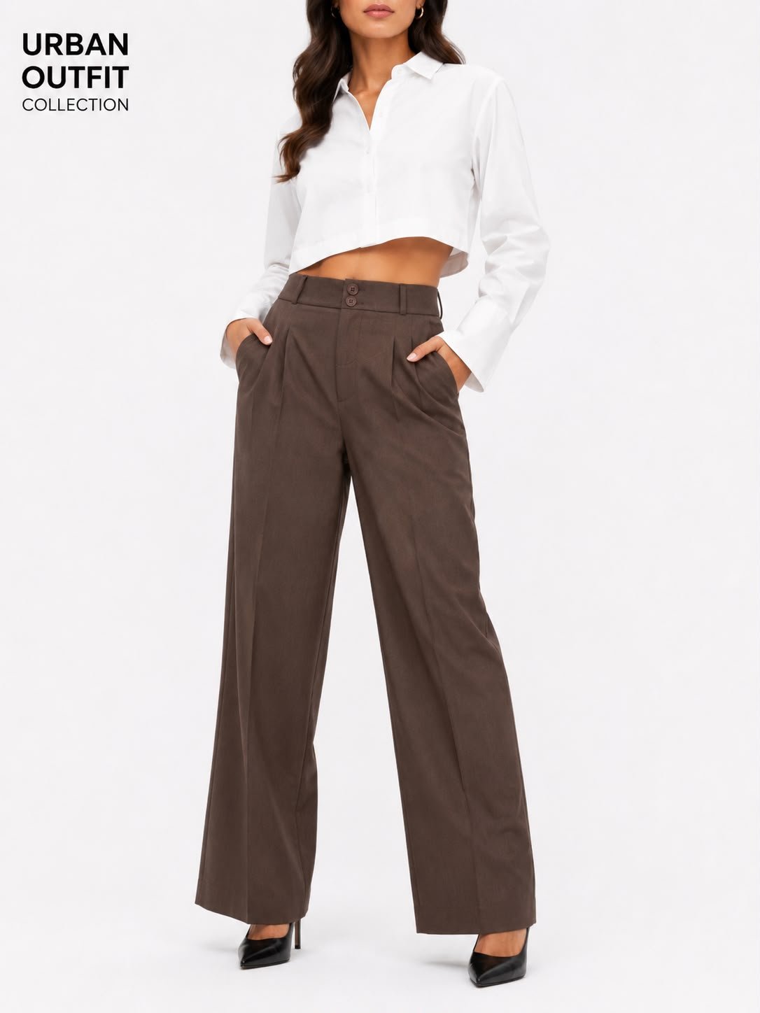 Women Wide Leg Formal Trouser - Coffee