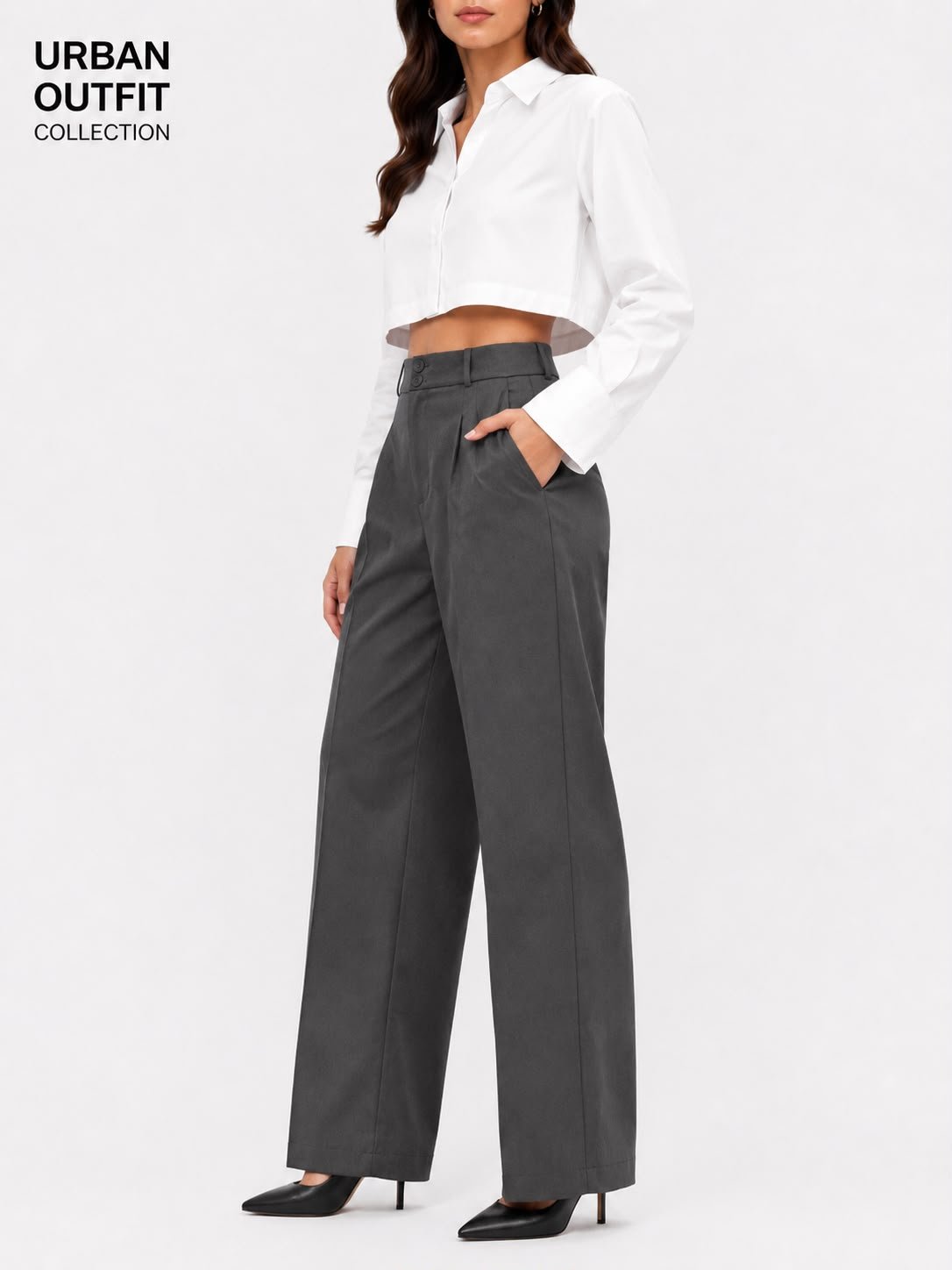 Women Wide Leg Formal Trouser - Dark Grey