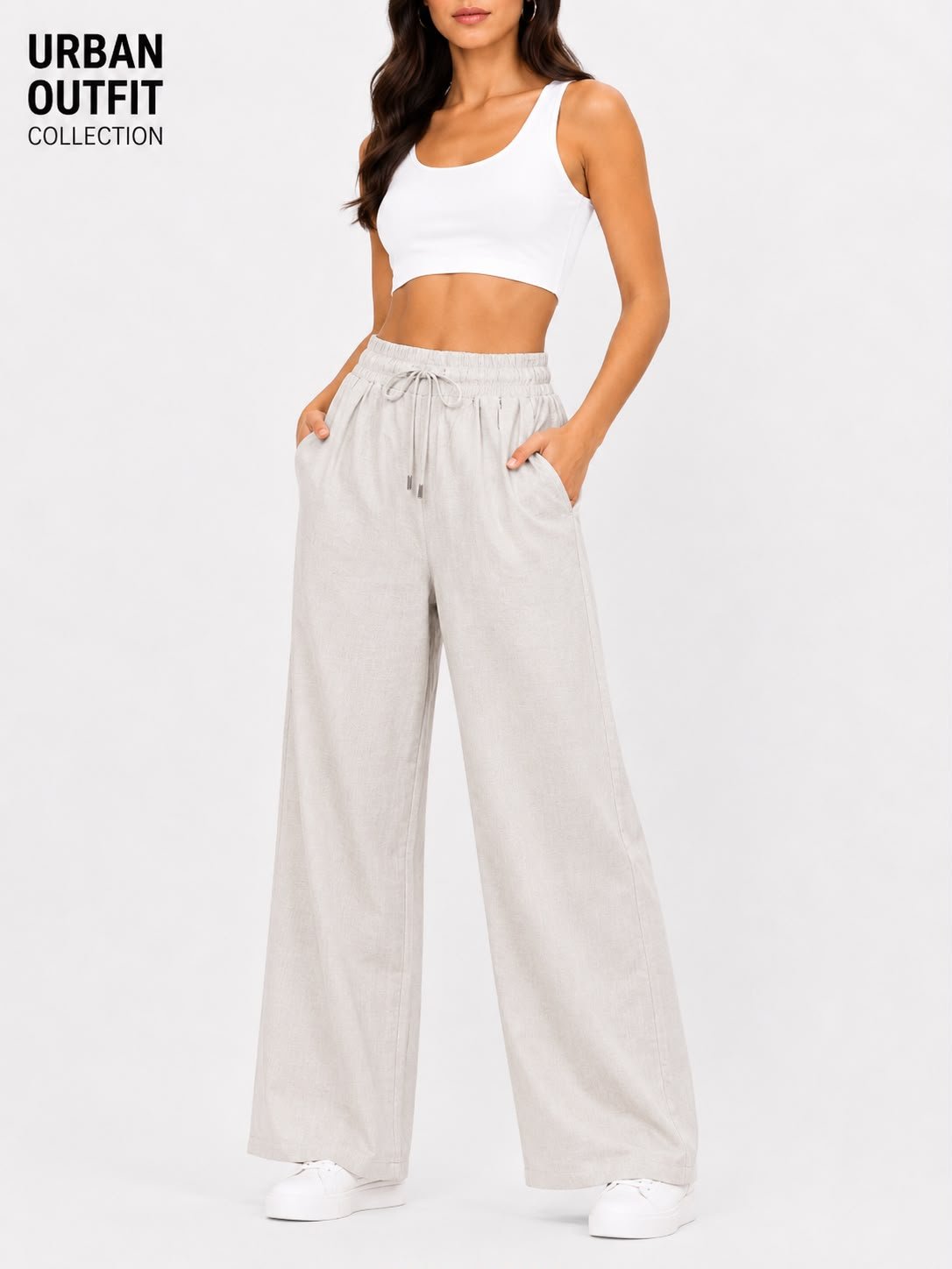 Women Cotton Linen Trouser - Beige