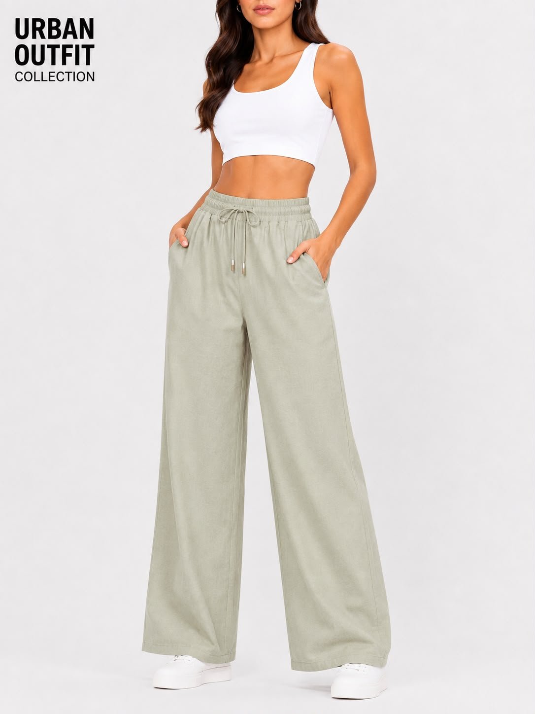 Women Cotton Linen Trouser - Sage Green