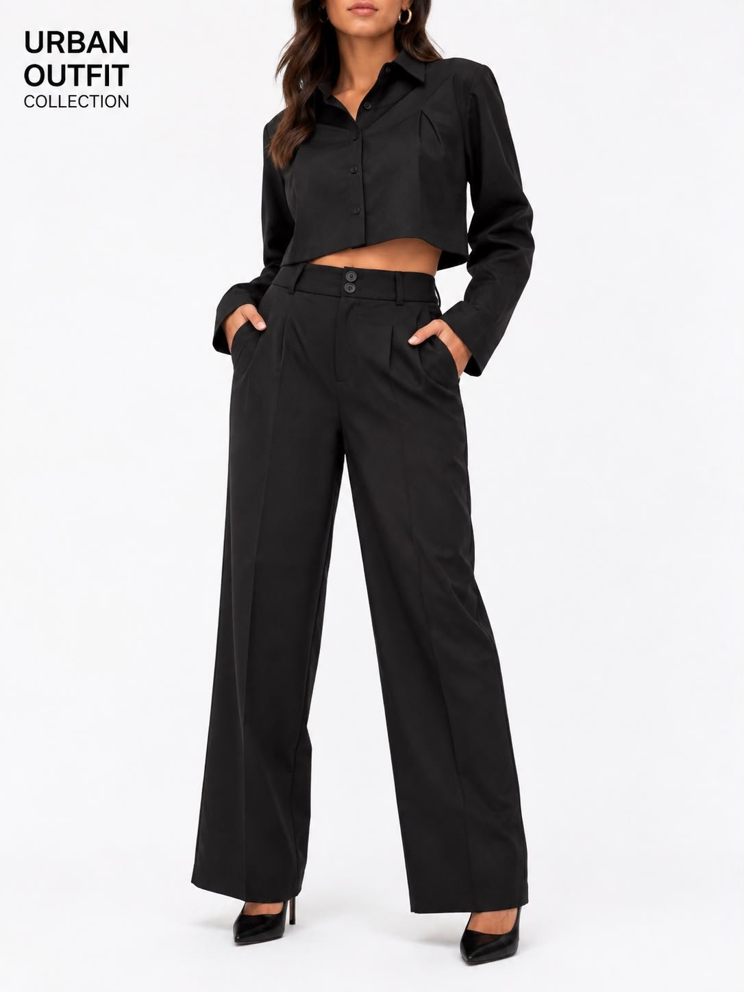 Women Wide Leg Formal Trouser - Black