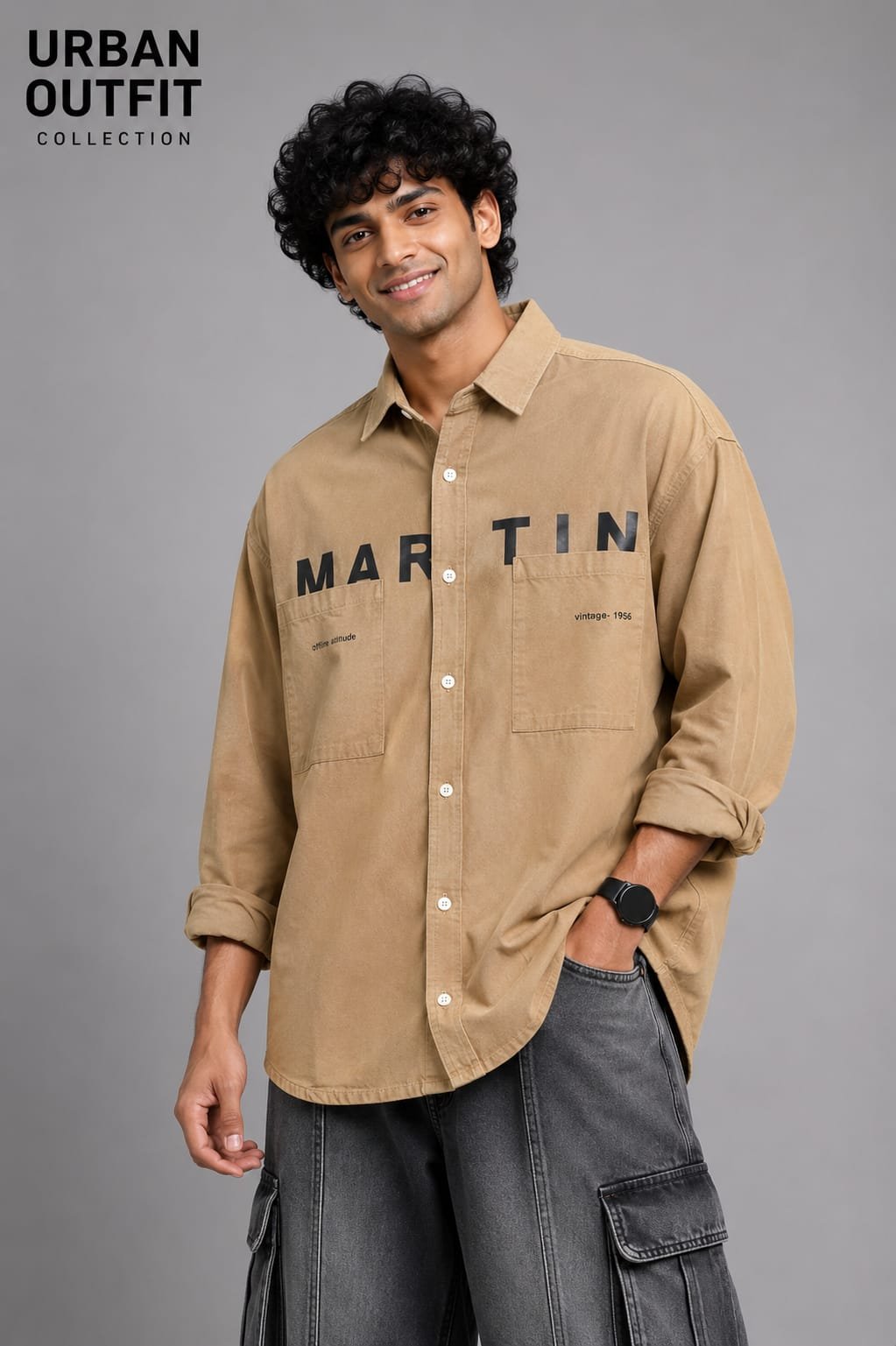 Men Khaki Martin Typography Shirt