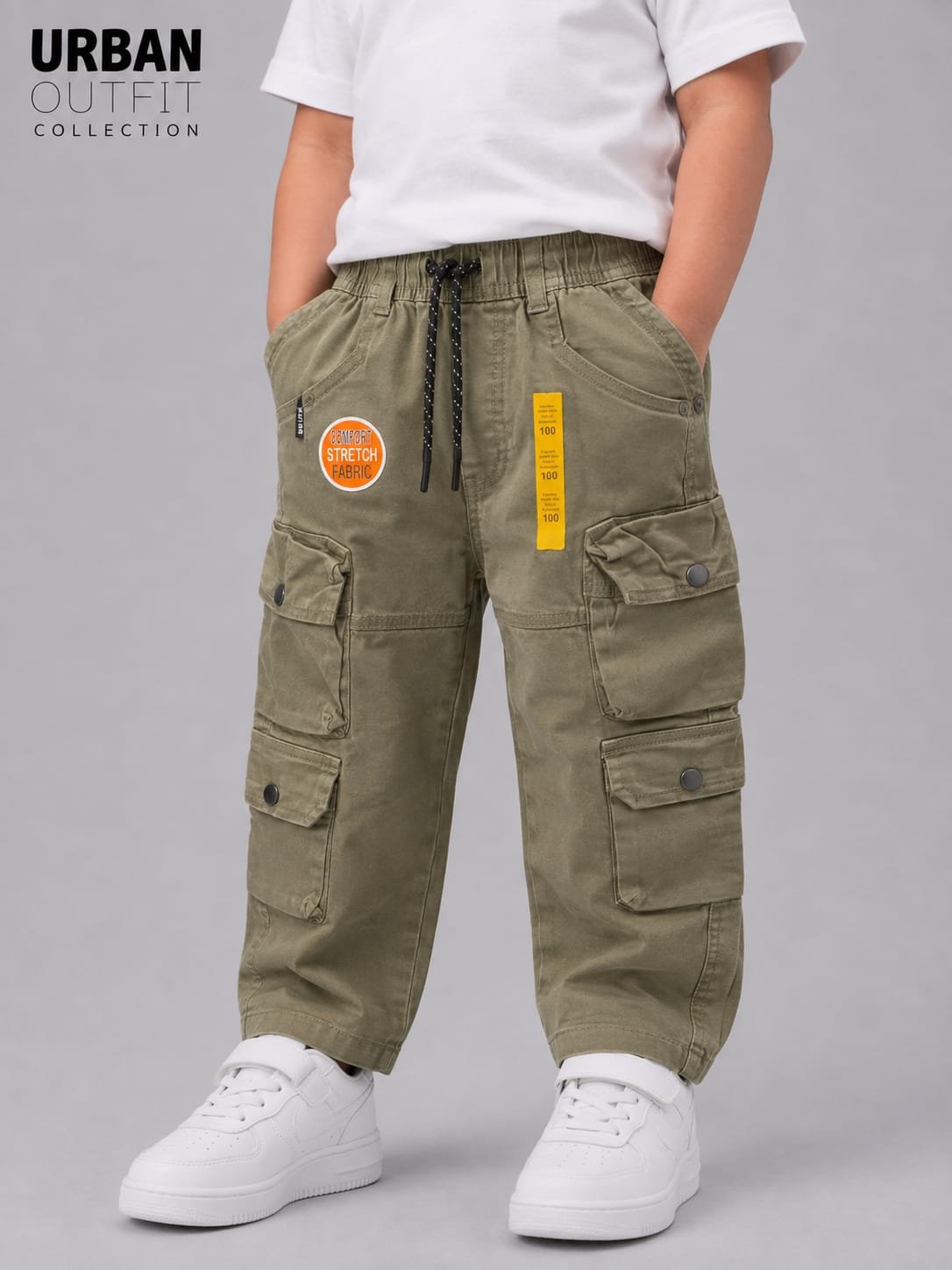 Kids Olive Green Cargo Pants