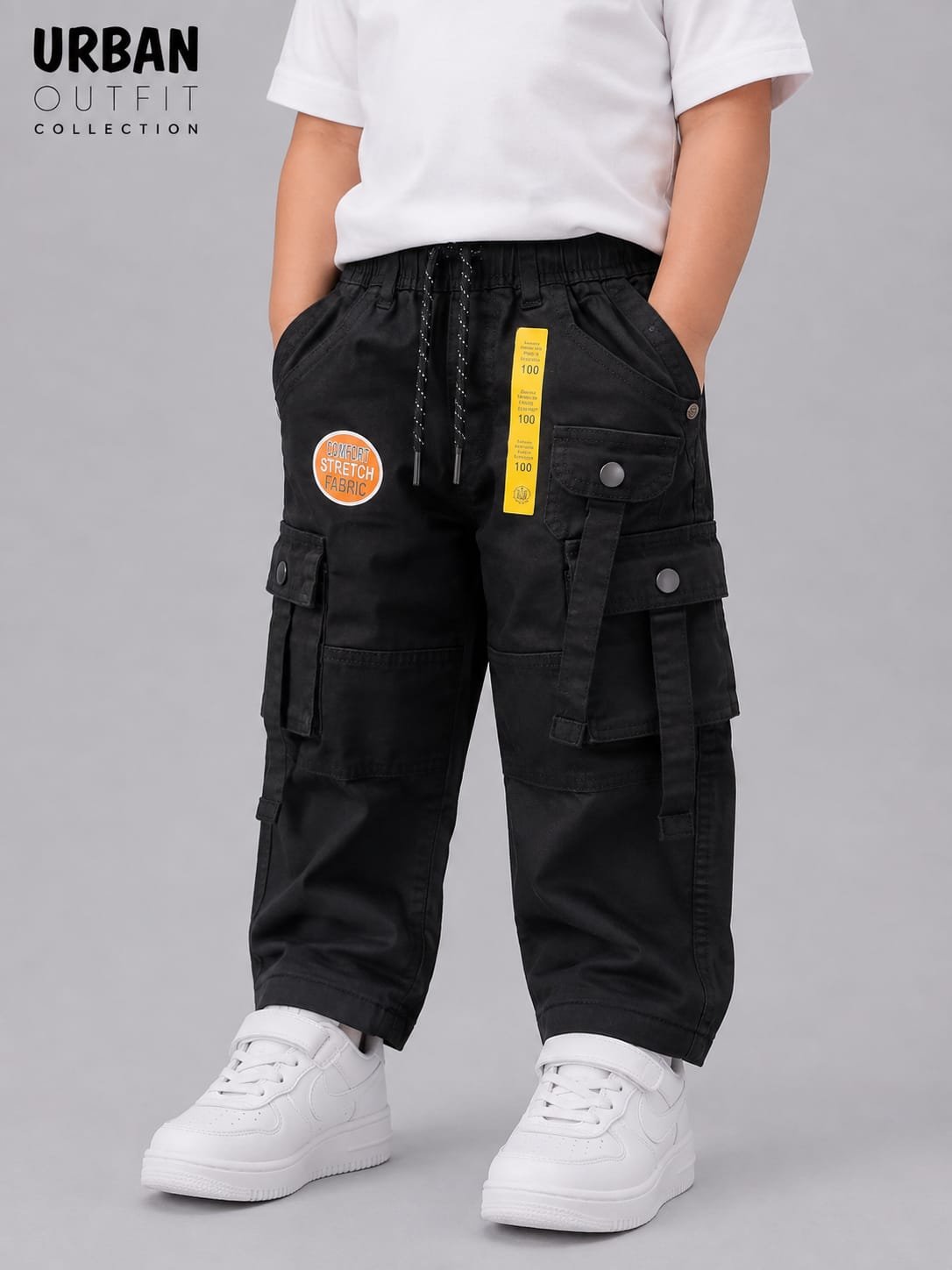 Kids Black Cargo Pants