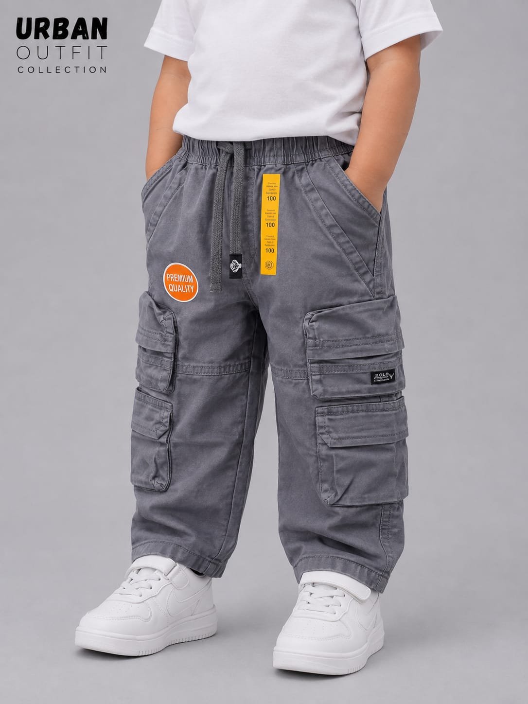 Kids Charcoal Grey Cargo Pants
