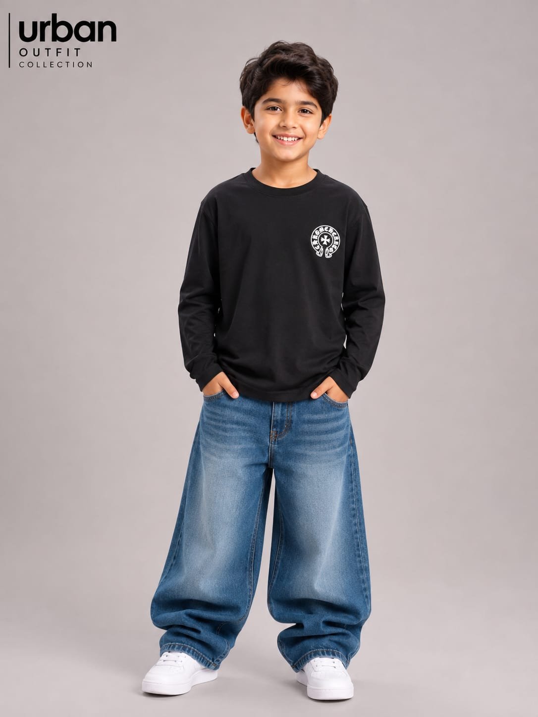 Kids Boxy Fit Long Sleeve T-Shirt Black