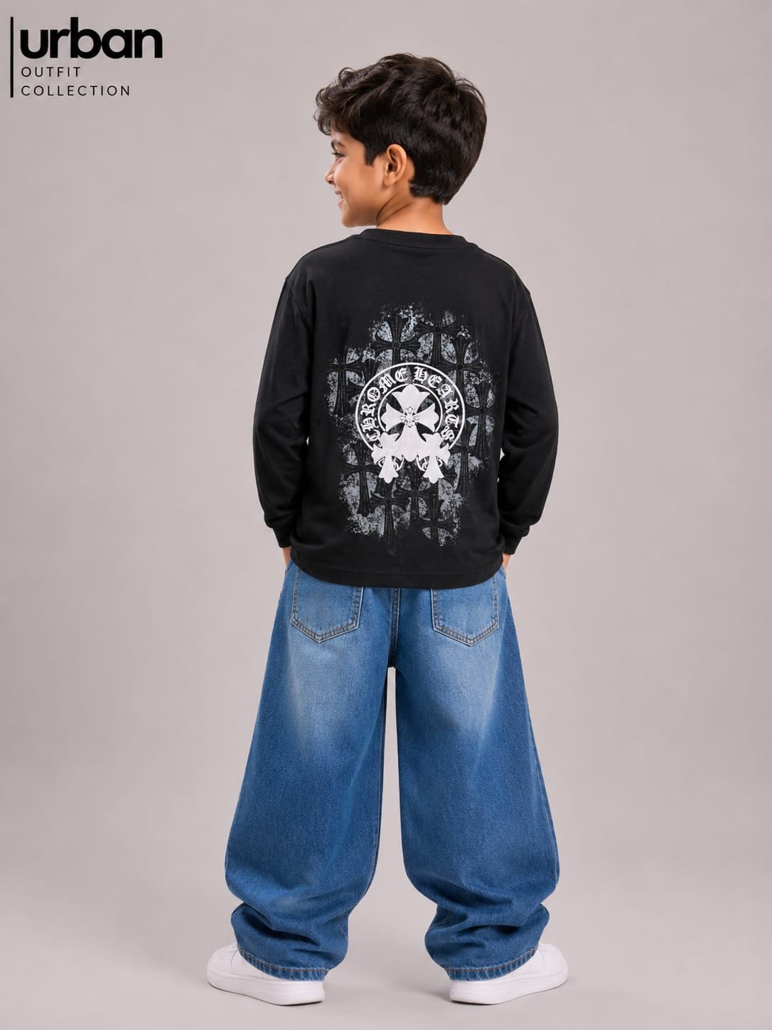 Kids Boxy Fit Long Sleeve T-Shirt Black