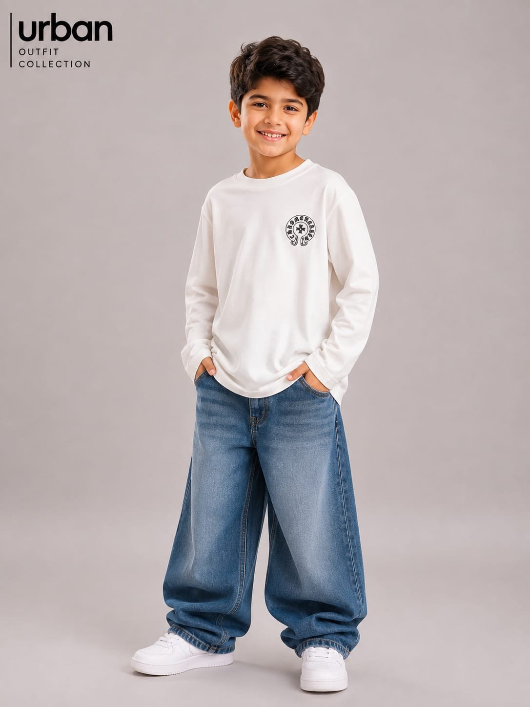 Kids Boxy Fit Long Sleeve T-Shirt White