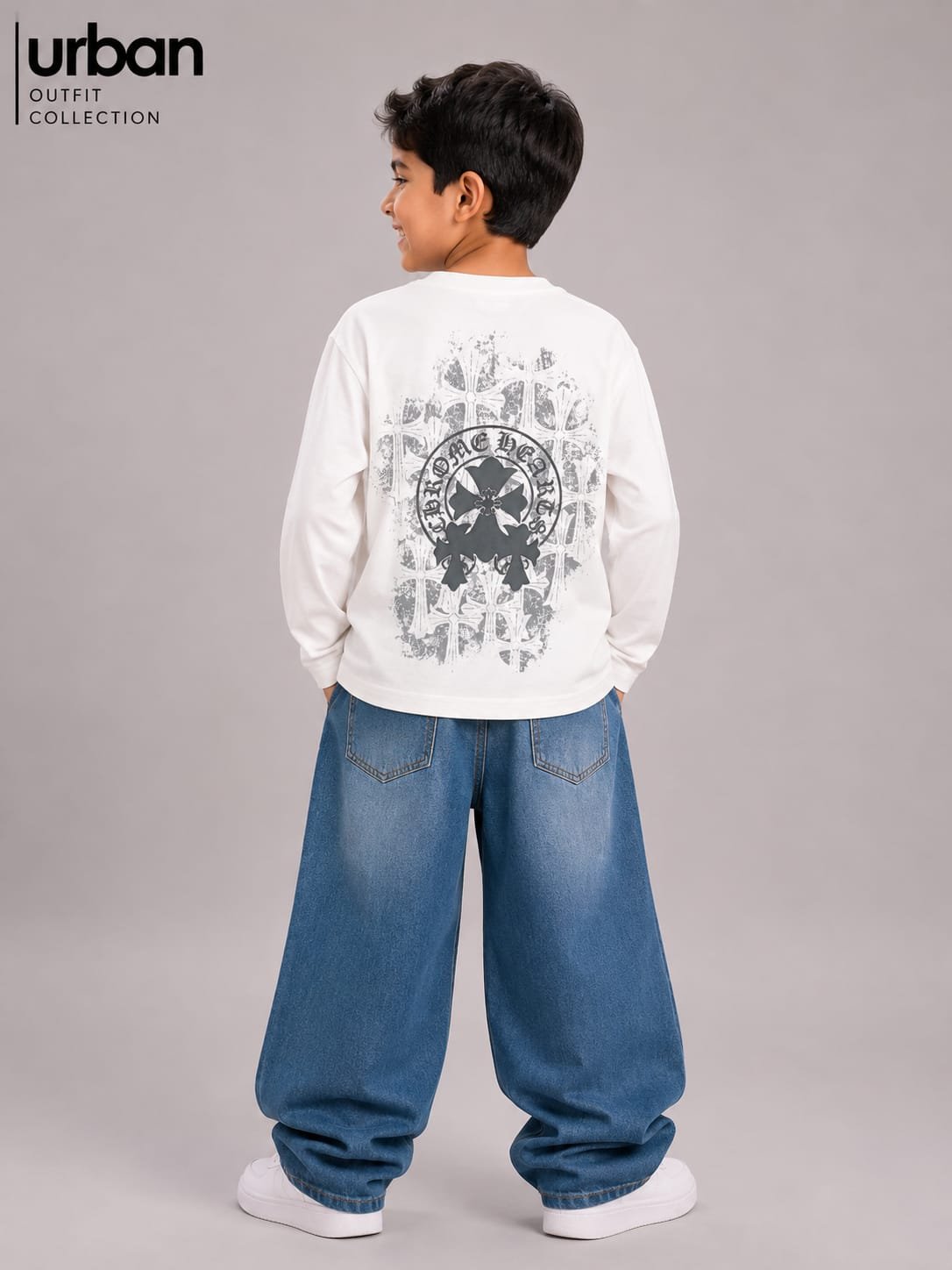 Kids Boxy Fit Long Sleeve T-Shirt White