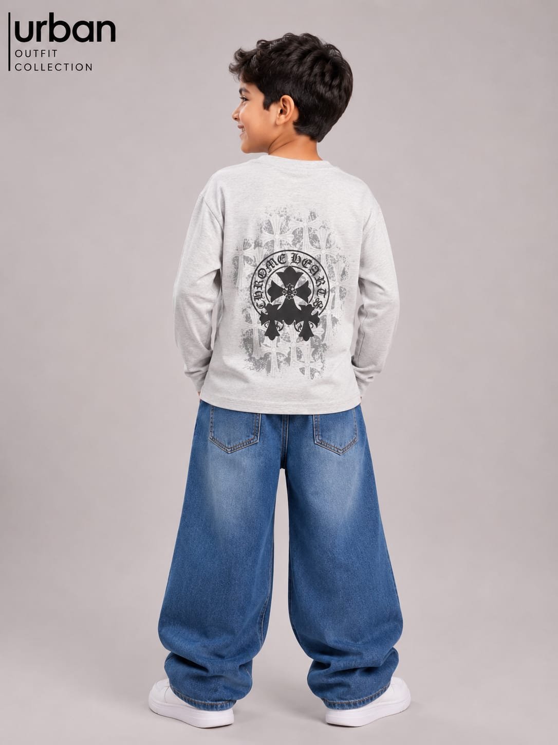 Kids Boxy Fit Long Sleeve T-Shirt Light Grey