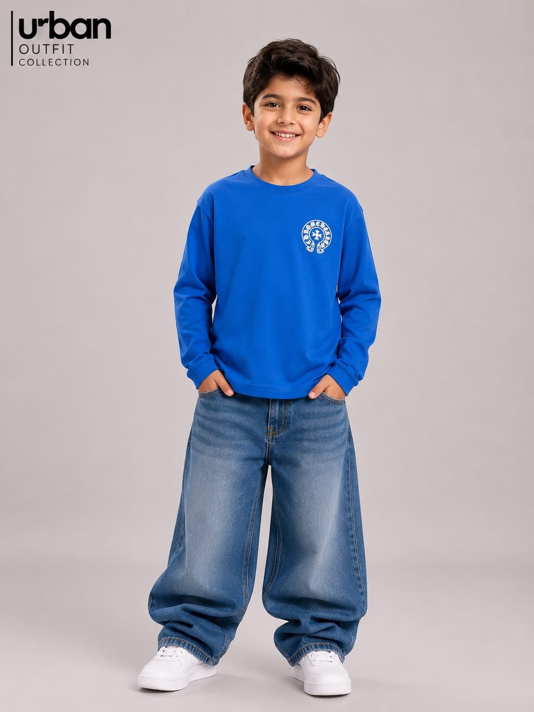 Kids Boxy Fit Long Sleeve T-Shirt Royal Blue
