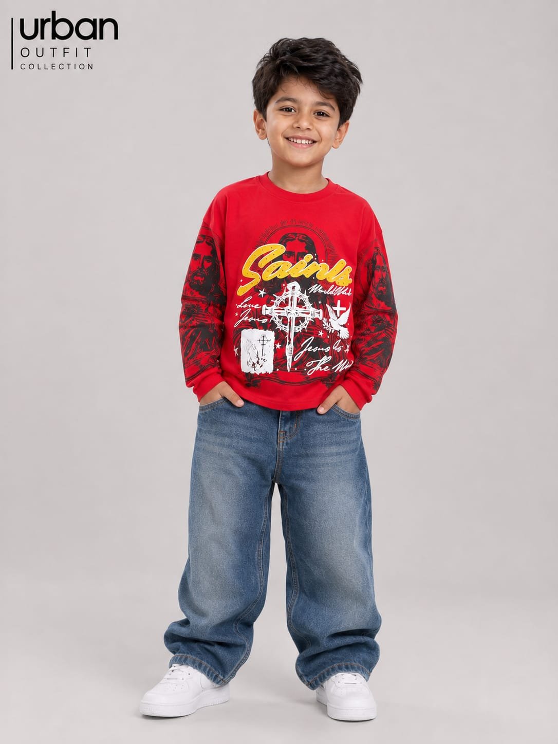 Kids Saints Boxy Fit Long Sleeve T-Shirt Red