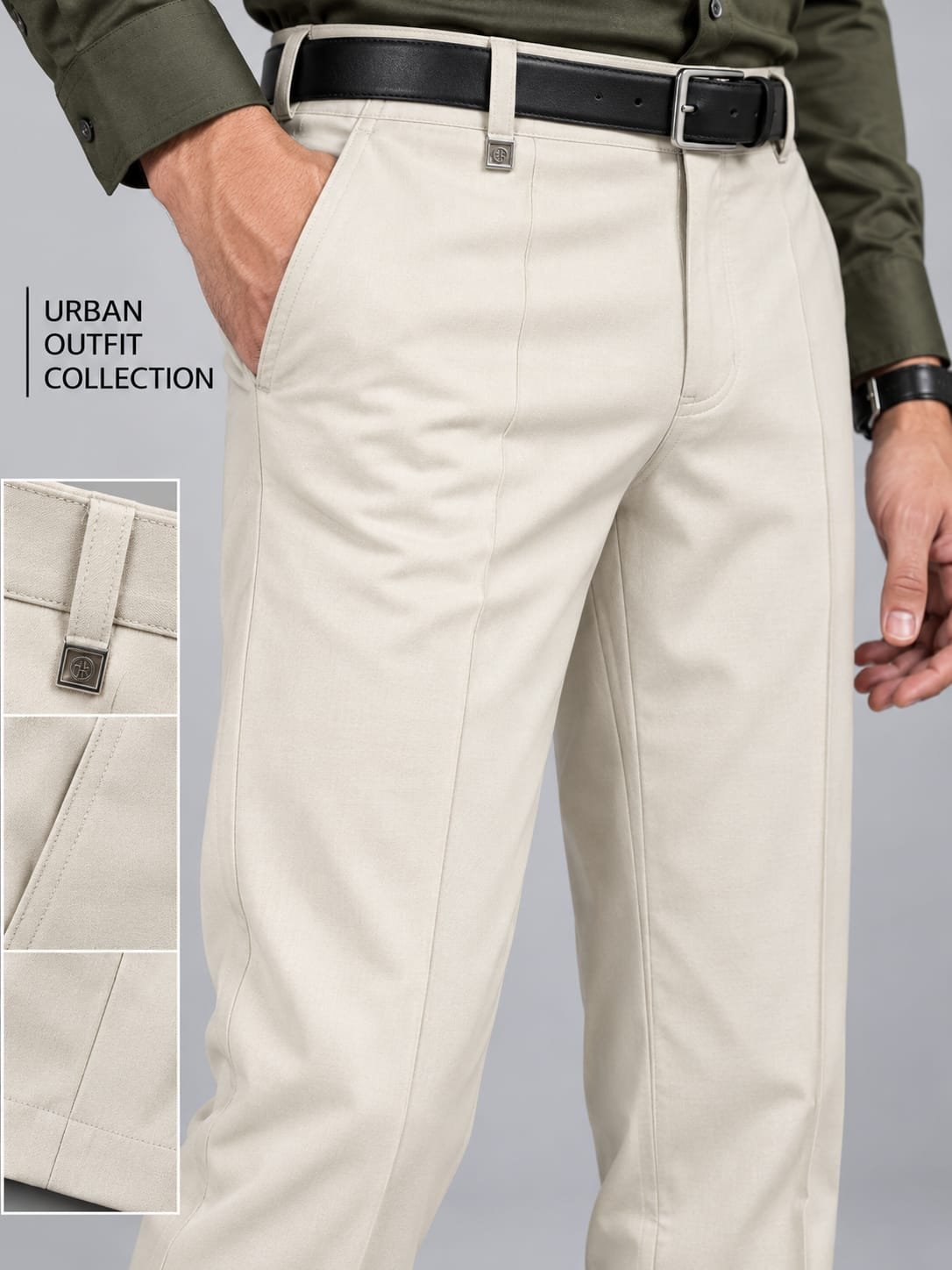Men’s Cream Regular Fit Formal Trousers