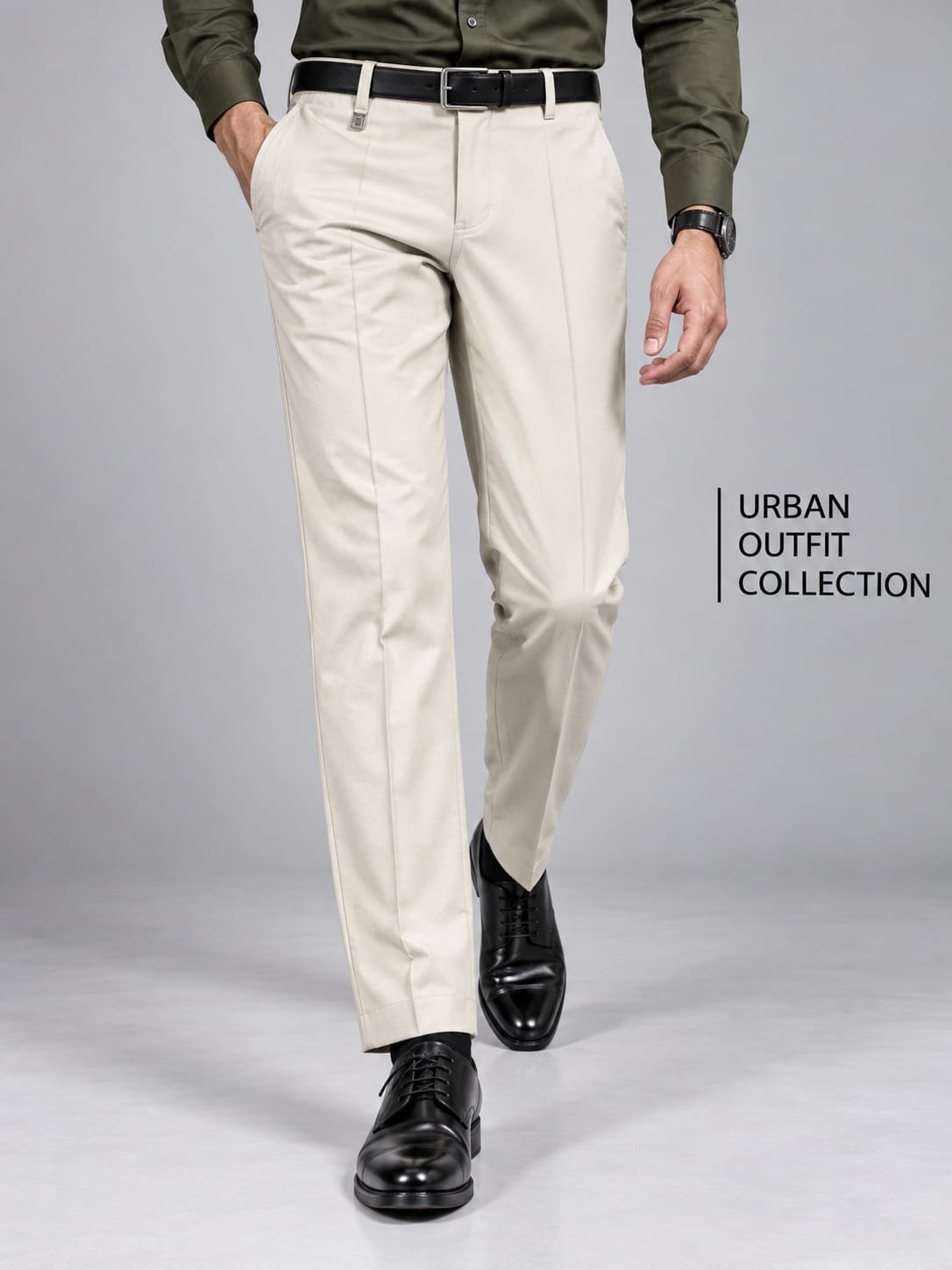 Men’s Cream Regular Fit Formal Trousers
