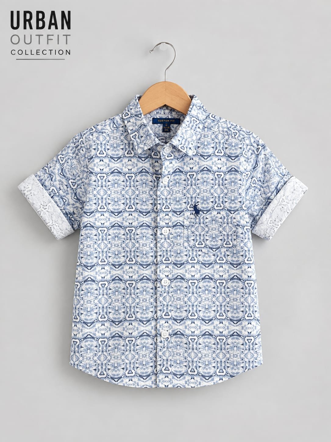kids casual abstract graphic print blue & white colour shirt