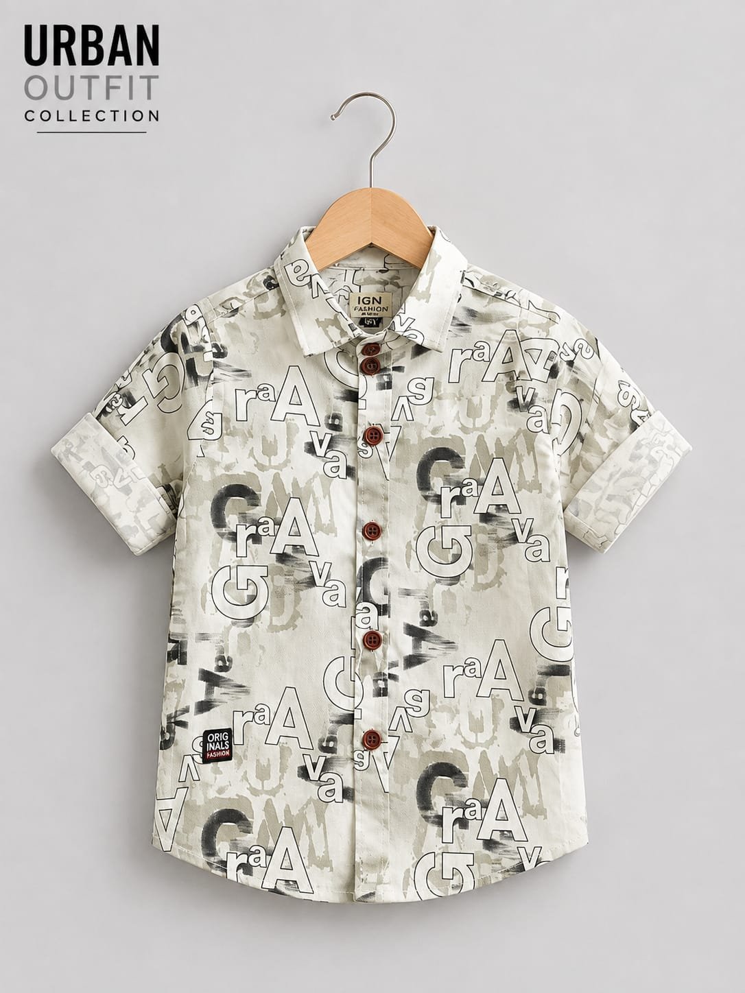 kids casual abstract graphic print beige & off white colour shirt
