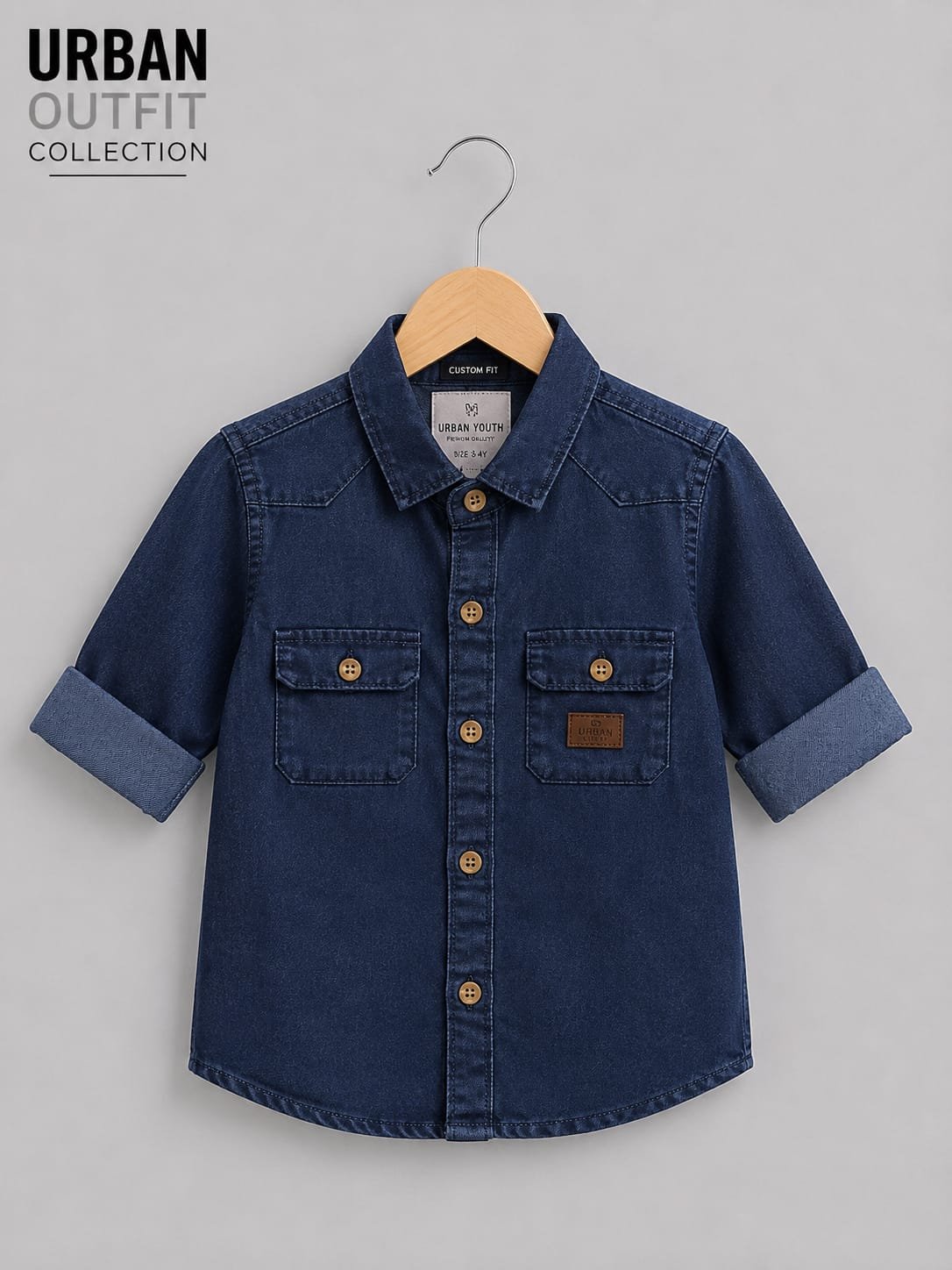 Kids casual denim blue  button-down shirt