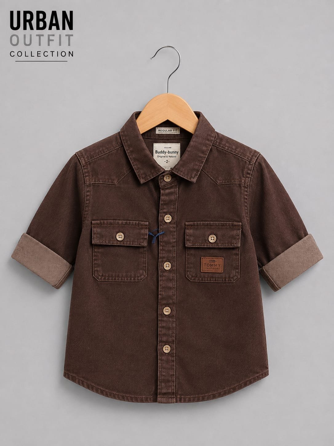 Kids casual cofee button-down shirt