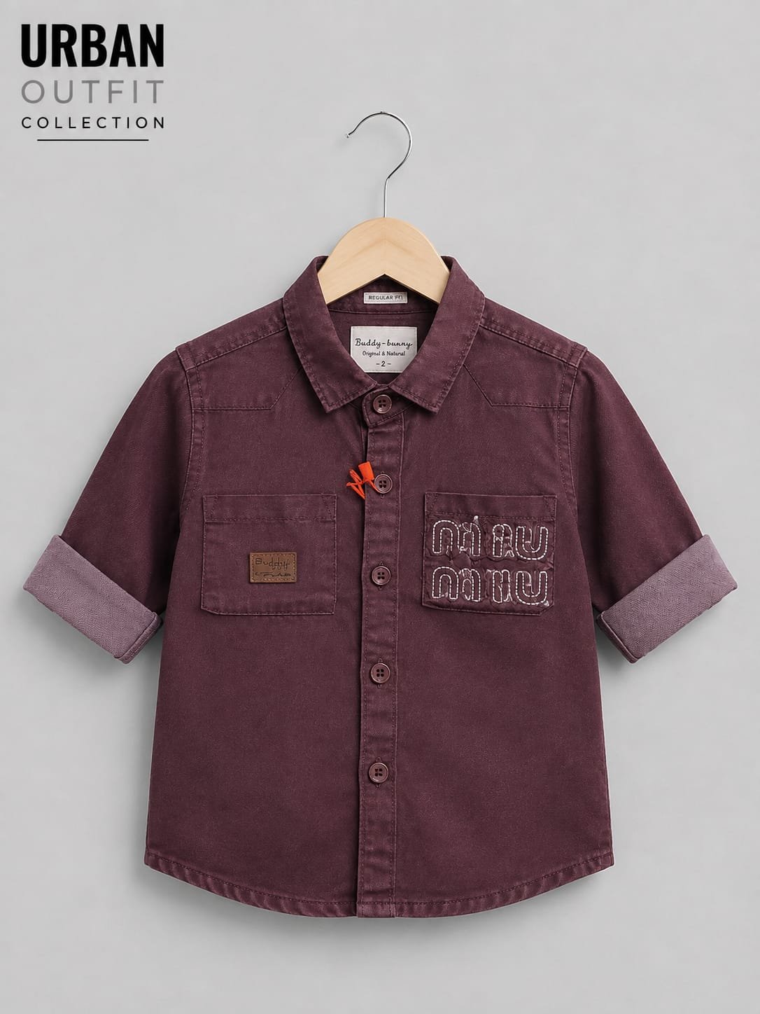 Kids casual plum colour button-down shirt