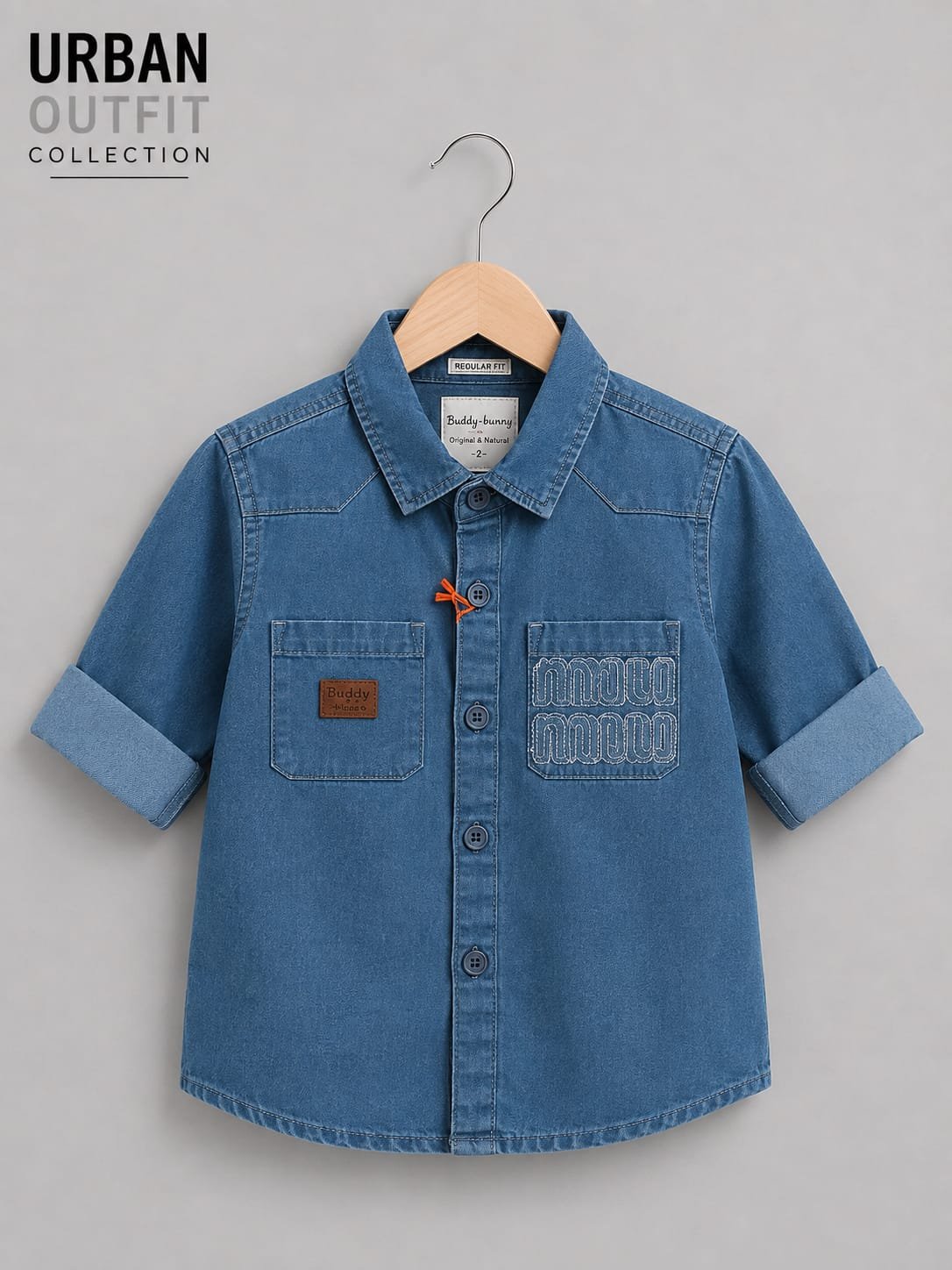 Kids casual denim mid blue button-down shirt