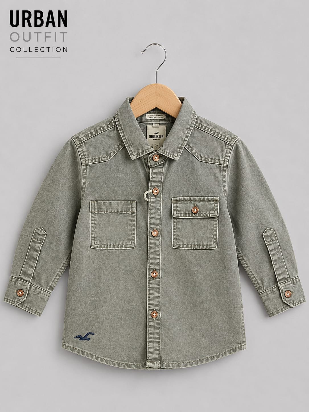 Kids casual dusty green  button-down shirt