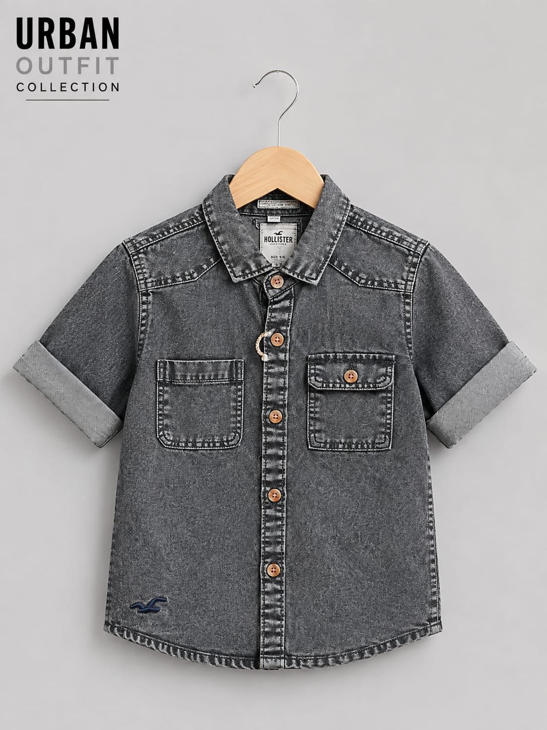 Kids casual charcoal grey button-down shirt