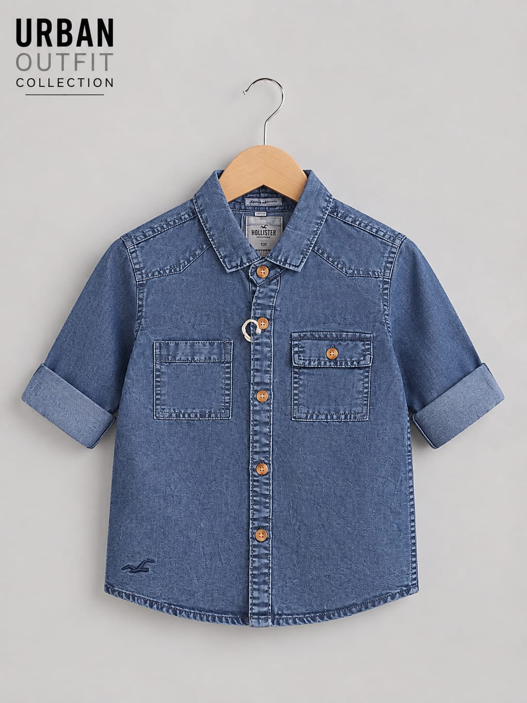 Kids casual stale blue button-down shirt