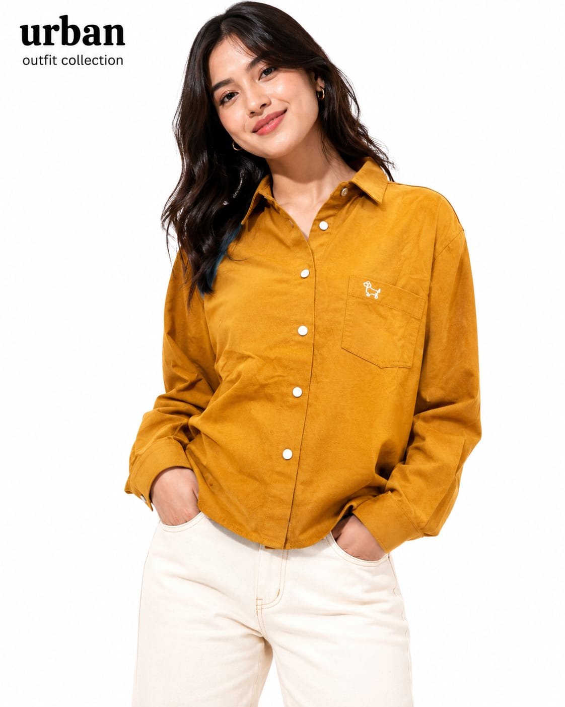 women's mustard yellow button-down casual shirt