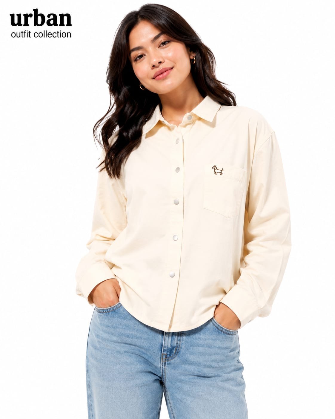 women's pale beige button-down casual shirt