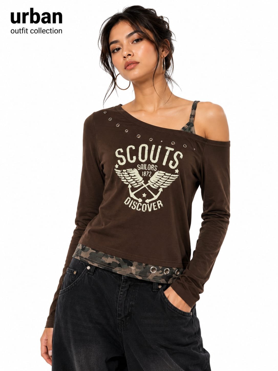 women's coffee with leopard-print long-sleeve graphic top