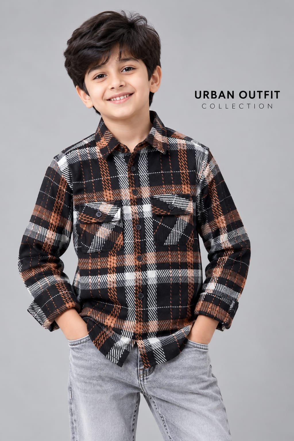 kids full sleeve black rust orange warm causal shirt