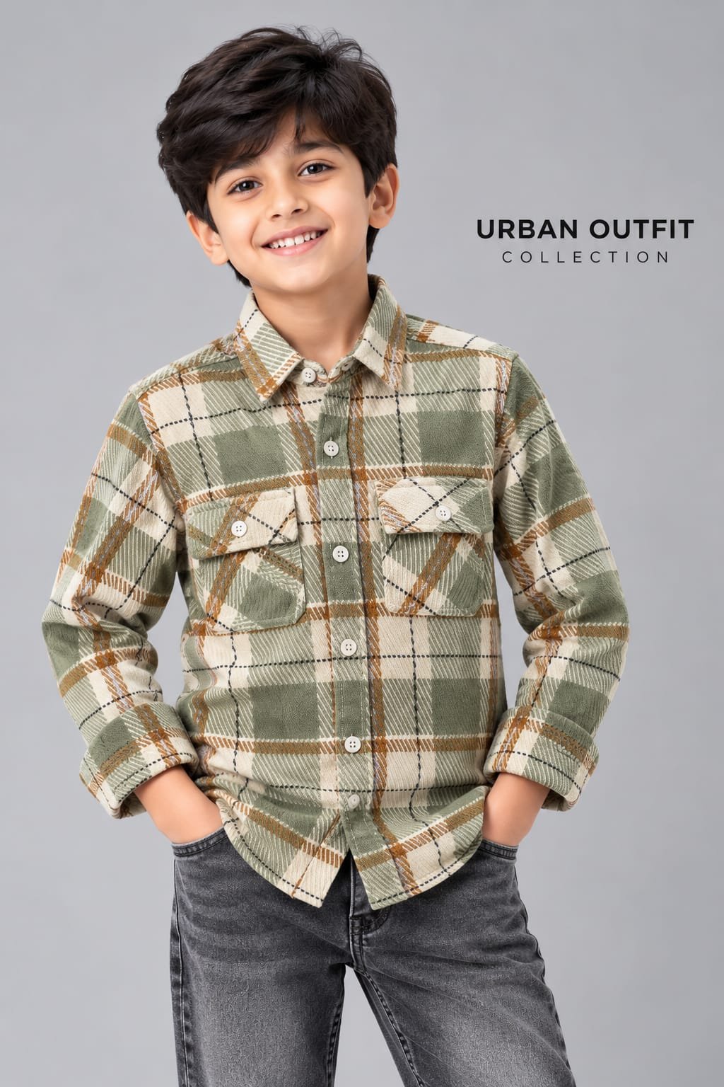 kids full sleeve sage green beige off white warm causal shirt