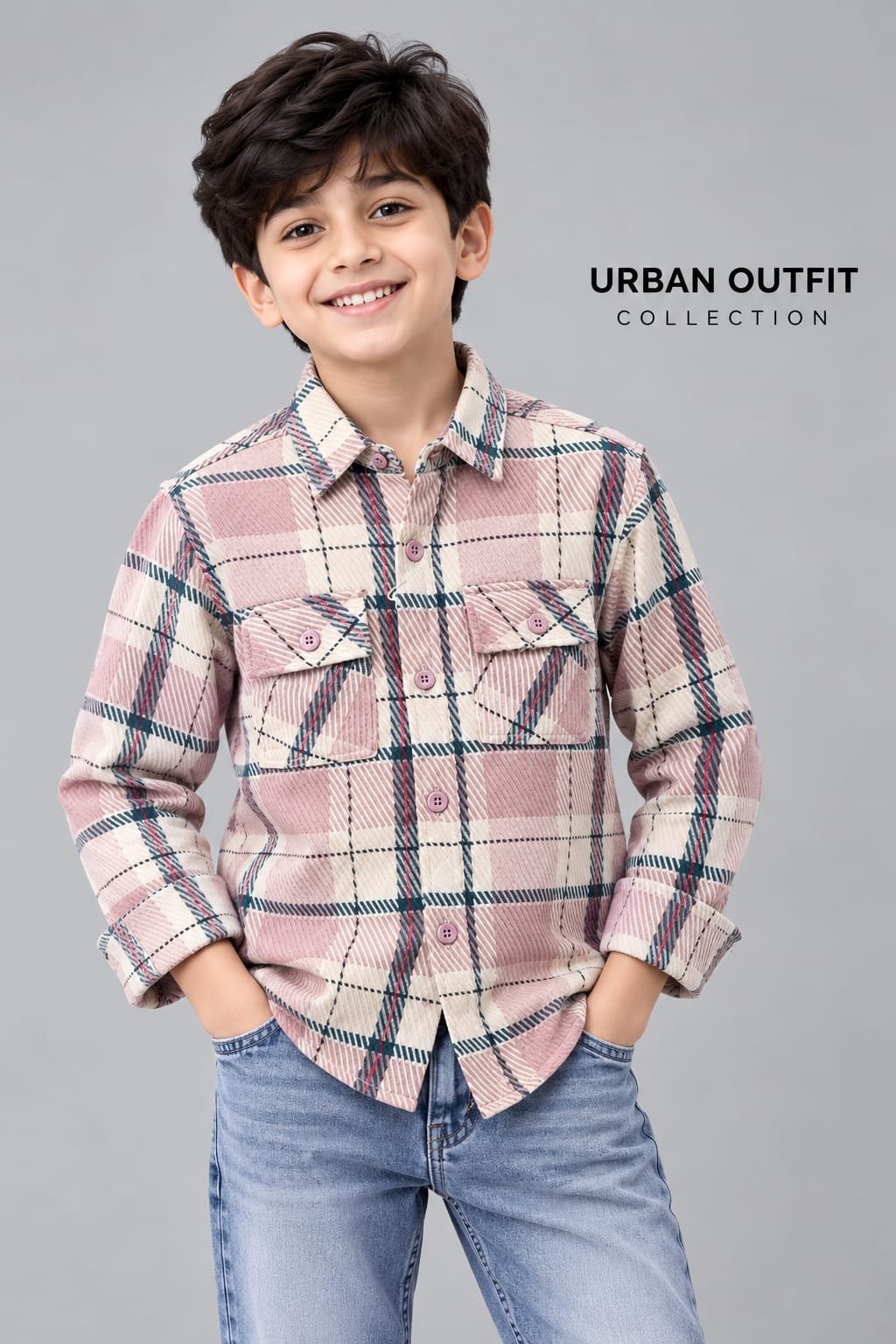 kids  full sleeve dusty pink cream blue warm causal shirt