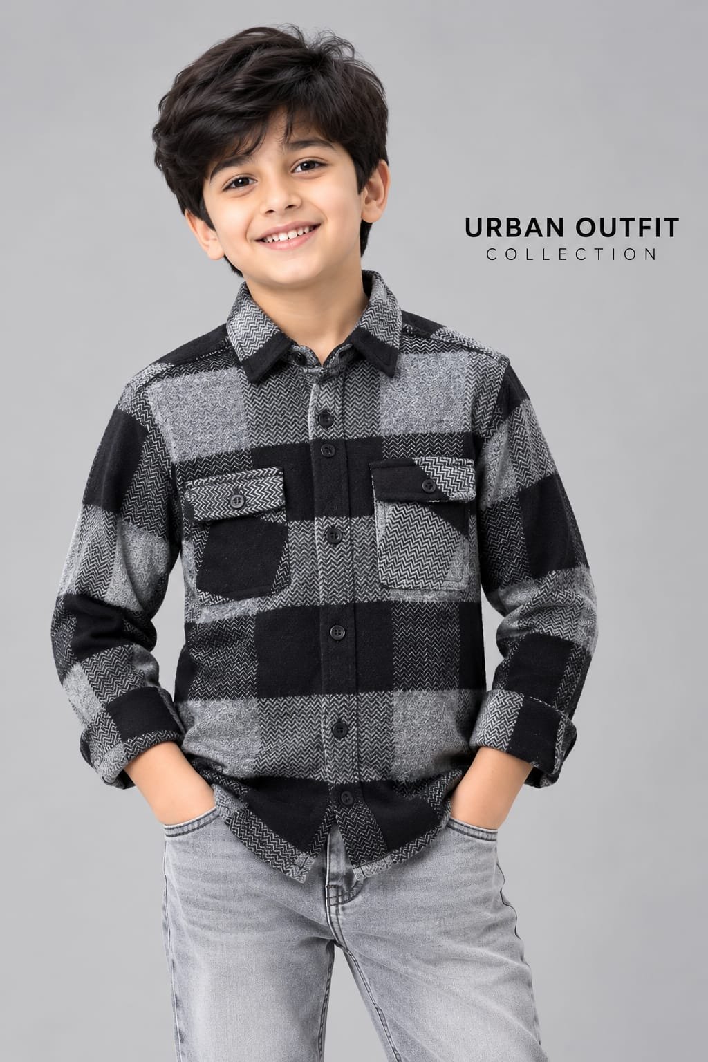 kids full sleeve black and grey warm causal shirt