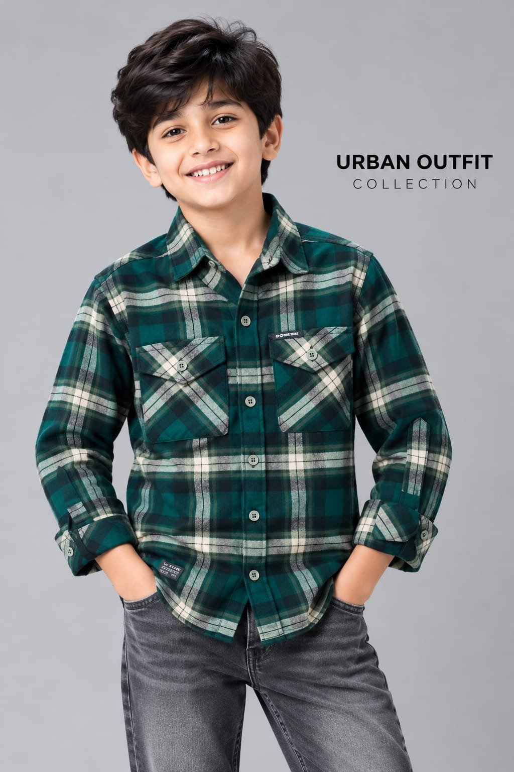 kids full sleeve green black beige  warm causal shirt