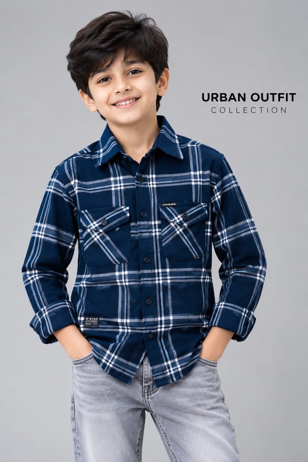kids full sleeve navy blue and white warm causal shirt