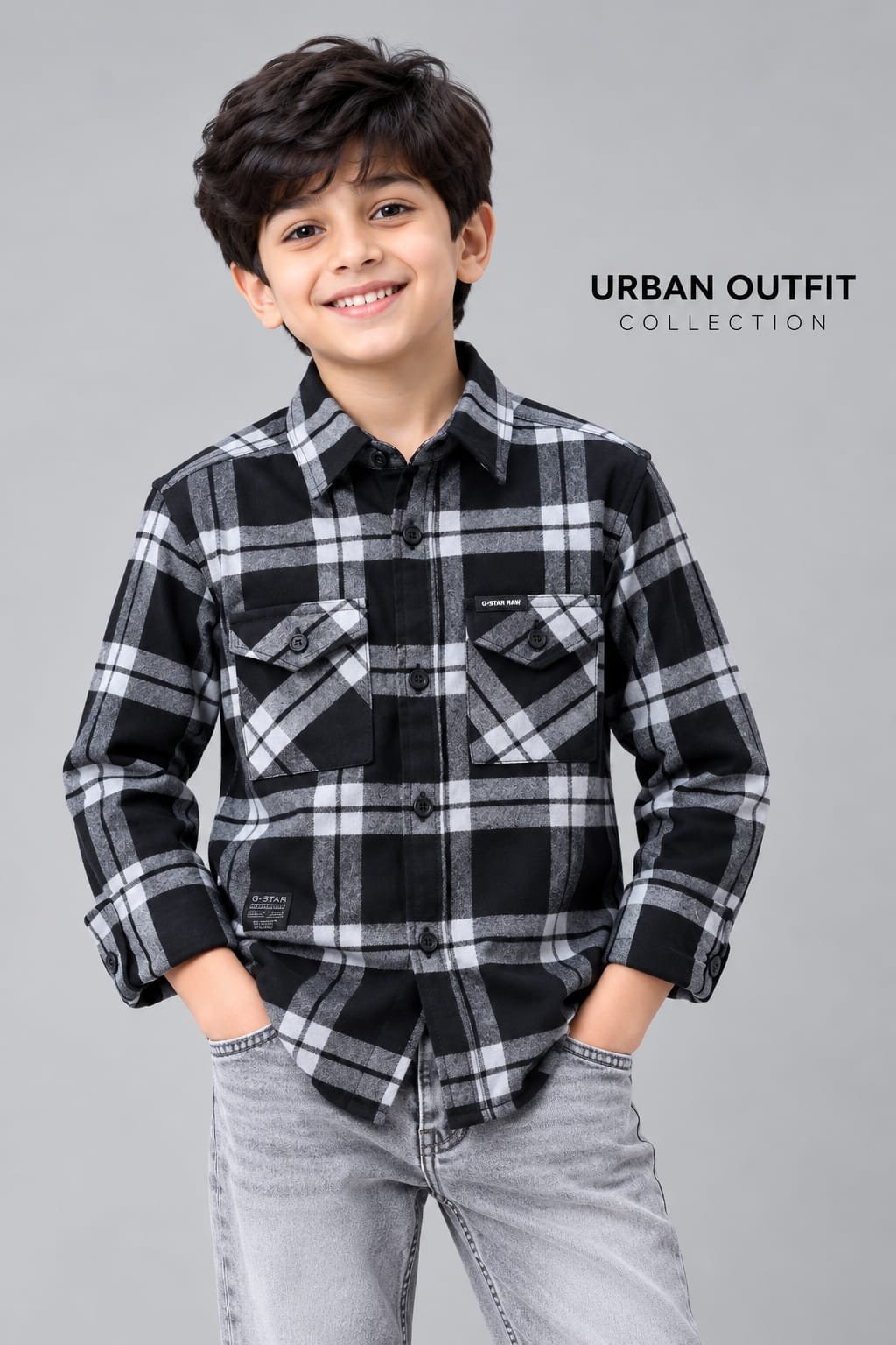 kids full sleeve black and white warm causal shirt