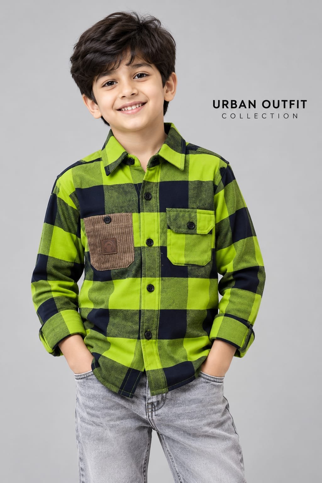 kids full sleeve green and black warm causal shirt